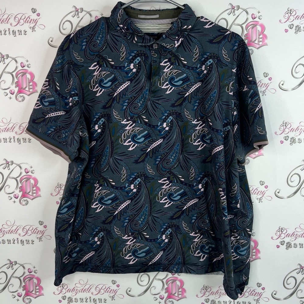 Ted Baker London button up paisley collared preppy Dark Blue Paisley Shirt